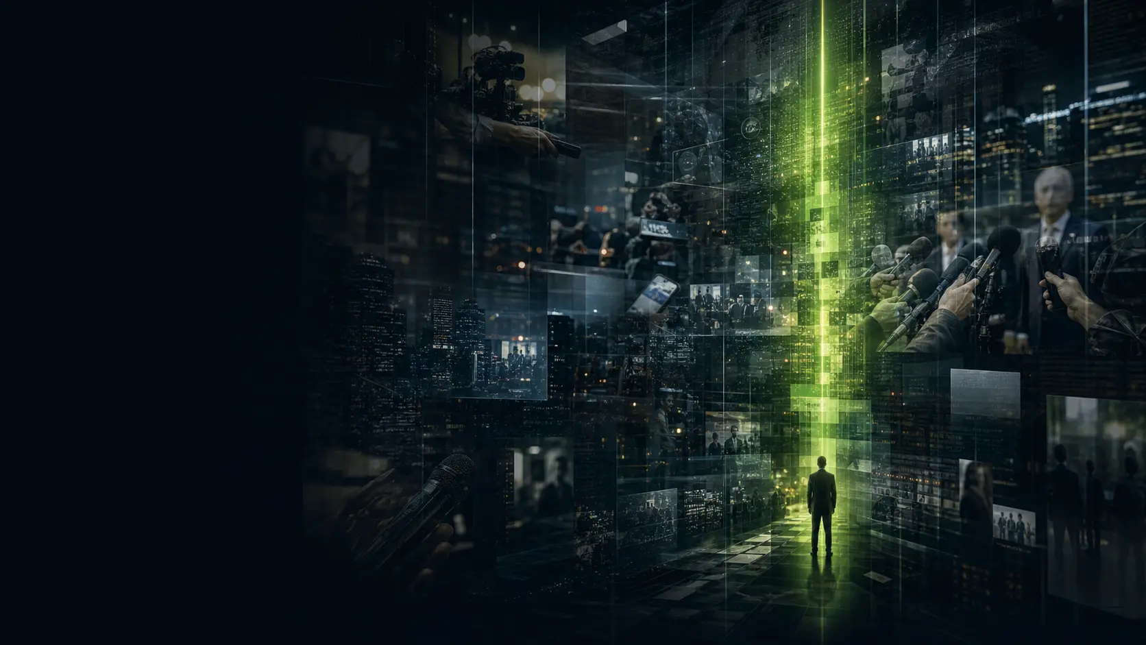 A cinematic reputation monitoring environment connecting media signals, public attention, and strategic response
